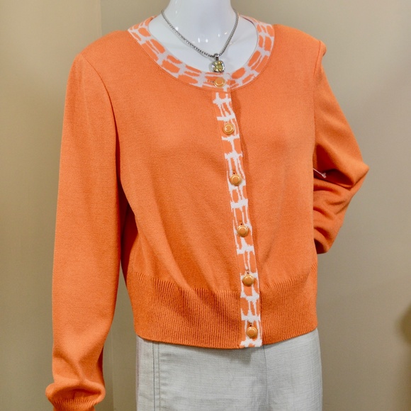 🆕🏷️  St. John Collection Santana Knit Orange  Cropped Cardigan - Picture 8 of 12